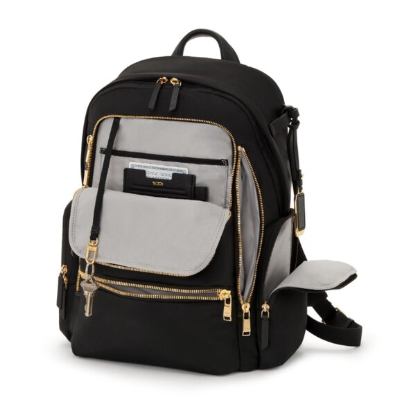 New TUMI Voyageur Celina Laptop Backpack 15 Inch Computer Black/Gold - Picture 2 of 12